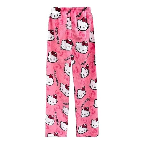 BIUGNVW Anime Pajamas Pants Women Cartoon Family Christmas Pajama Pants Kawaii Flannel Pajama Pants Black and Pink - Image 1