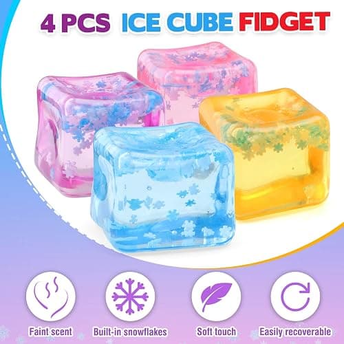 Chridark Ice Cube Fidget Toy for All Ages: 4 Pcs Sensory Squishy Fidget Toys, Square Stress Balls, Classroom Prizes, Anxiety Relief Stress Cube Gift for Kids Teens Adults thumbnail 3