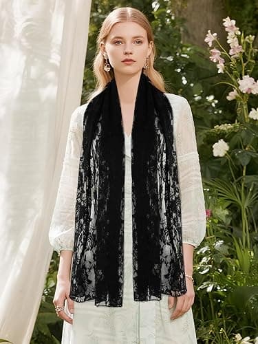 GERINLY Stylish Scarves for Women Lightweight Fashion Lace Printed Wrap Scarfs Shawl for Dress thumbnail 4
