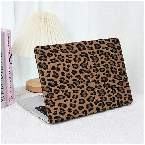 BYCeke Compatible with MacBook Air 13 inch Case 2022-2018 M1 A2337 A2179 A1932,Leather Leopard Print for Mac Air 13,Cheetah Case with Keyboard Cover for MacBook Air 13-inch Cow Pattern,Leopard Brown - Image 1