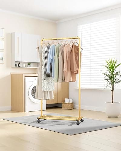 Sakugi Movable Clothes Rail with Shoe Shelf, 72x43x149cm, Gold | Colthing Rack With Bottom Shoe Shelf, For Clothes, Coats & Dresses, Freestanding For Bedroom, Closet & Laundry thumbnail 9