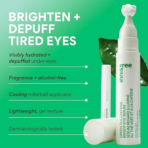 Innisfree Green Tea Caffeine Depuffing Eye Serum with Niacinamide, Cooling Korean Eye Roll-On for Hydration and Brightening thumbnail 2