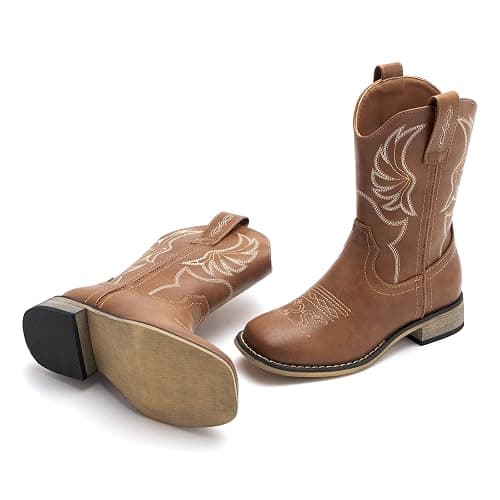 Kids Western Boots for Boys Girls Embroidered Cowgirl Cowboy Boots Square Toe Mid Calf Riding Shoes Little Kid/Big Kid thumbnail 7