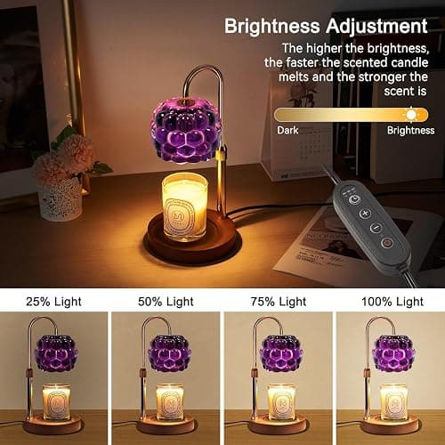 Candle Warmer Lamp with Timer Adjustable - Height Candle Warmer, Dimmer, Vintage Glass Wax Melting Lamps for Home Decor, for Candles in Jars with 2 Bulbs thumbnail 4