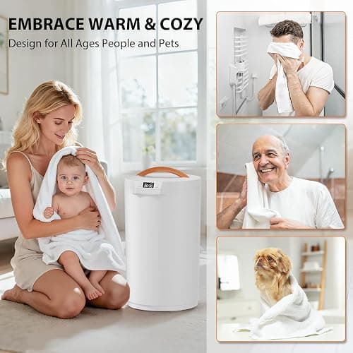 CWDOlROI Towel Warmers for Bathroom, 20L Large Towel Warmer Bucket, Fits Up Two 40"X70" Oversized Towels, Bathrobes, Blankets, Towel Heater with LCD, 4 Timer Setting and Auto Shut Off(White) thumbnail 9