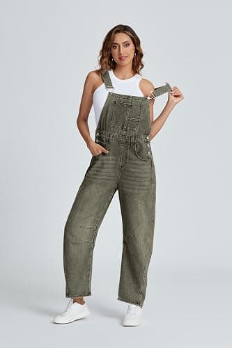Ladyful Women's Denim Overall Casual Straight Wide Leg Bib Jeans Overall Adjustable Straps Denim Romper Stretch Jumpsuits thumbnail 5