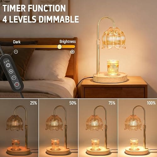 Flower Candle Warmer lamp with Timer Dimmer,Adjustable Height Candle Warmer,Fits All Jar Scented Candles,Christmas Gifts for Mom Women,Candle Lamp for Bedroom Home Decor,Flower Amber thumbnail 2