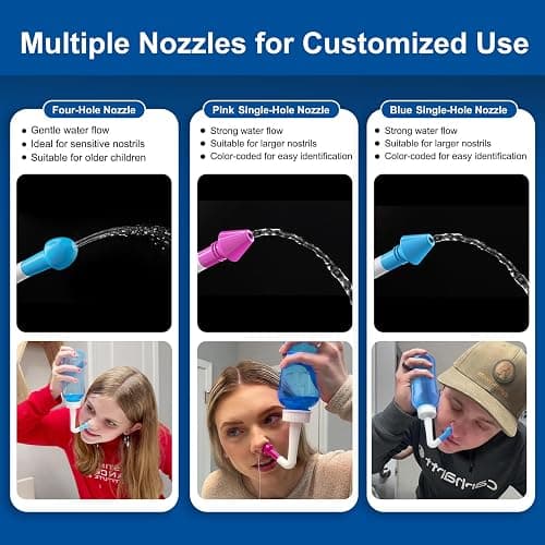 MAOEVER Neti Pot Sinus Rinse Bottle Nose Wash Cleaner Pressure Rinse Nasal Irrigation for Adult & Kid BPA Free 300 ML with 30 Nasal Wash Salt Packets and Sticker Thermometer(Blue) thumbnail 3