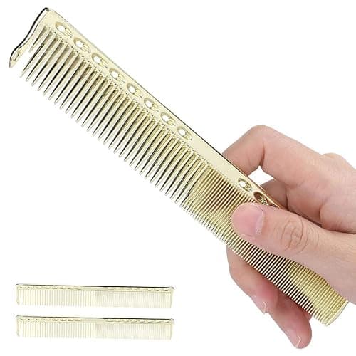 Stainless Steel Barber Comb, 2Pcs Metal Pick Flat Top Teasing Comb for Hair Styling Salon (Gold) thumbnail 5