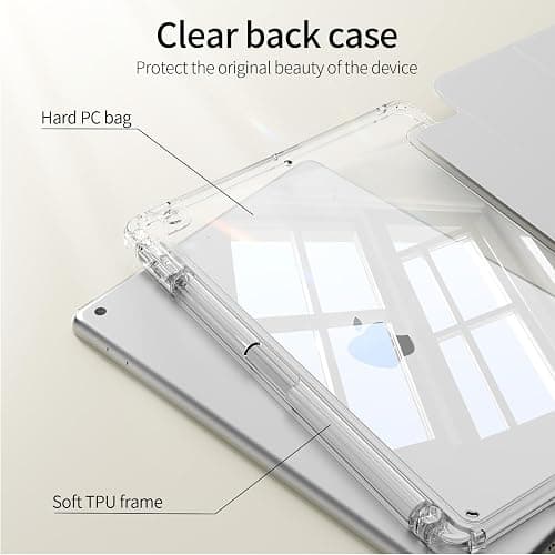 KenKe Case for iPad 9th Generation 2021/iPad 8th Generation 2020/iPad 7th Generation 2019 10.2 inch with Pencil Holder, Clear Transparent Back Shell, Shockproof Cover, Auto Sleep/Wake, Gray thumbnail 3