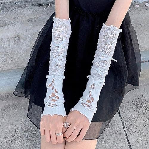 Tsffae Frauen Lolita Jk Spitze Fingerlose Handschuhe Gothic DIY Strapping Sleeve Kleidung Zubehör Elastische Mesh Punk Handschuhe Für Mädchen thumbnail 7