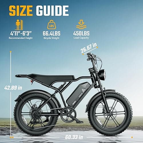 TST Electric Bike for Adults 1500W Peak 20" Fat Tire All-Terrain E-Bike 60/110 Miles 28MPH Electric Dirt Bike for Road Sand Mountain Snow - 48V 15/25AH Battery Powered Electric Motorcycle - R00M-BLACK-25AH thumbnail 6