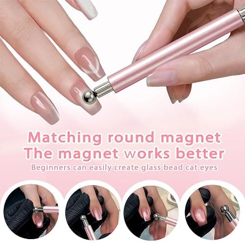 YECIRALA 2 Pcs Cat Eye Magnets For Nails, Pink Double-Side Cylinder Nail Magnet With Big Bead Magnet And Black Point Magnet Pen For Cat Eye Gel Polish, Multi-Functional Cateye Magnets For Nails thumbnail 4