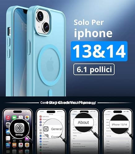 Vansdon Cover Magnetica per iPhone 13/14 con 1 Pezzi Vetro Temperato, Compatibile con Magsafe, Protezione anticaduta di livello militare, Custodia Traslucida Opaca Sottile Antiurto-Azzurro chiaro thumbnail 4