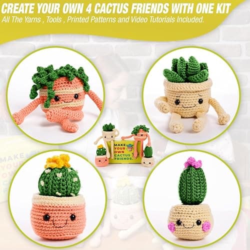 MODDA Crochet Kit for Beginners - Beginner Crochet Starter Kit with Easy-to-Follow Video Tutorials, Learn to Crochet Kits for Adults and Kids, DIY Knitting Supplies, Cactus Kit, 4 Pack Plants Family thumbnail 3