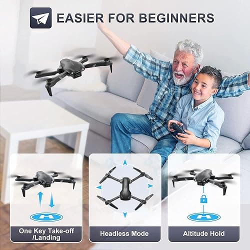 DRONEEYE 4DV13 Drone with 1080P HD FPV Camera for Kids Adults,Remote Control Helicopter Quadcopter for Beginners boy Toys Gift,Waypoint Functions,Altitude Hold, Gesture Selfie,3D Flips,2 Batteries,Black thumbnail 3