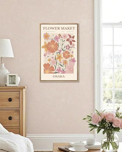 Gufro Flower Market Framed Wall Art,Matisse Abstract Minimalist Pink Floral Print,Nordic Boho Aesthetic Wildflower Flower Market Artwork For Living Room Bedroom Decor 12"X16" thumbnail 4