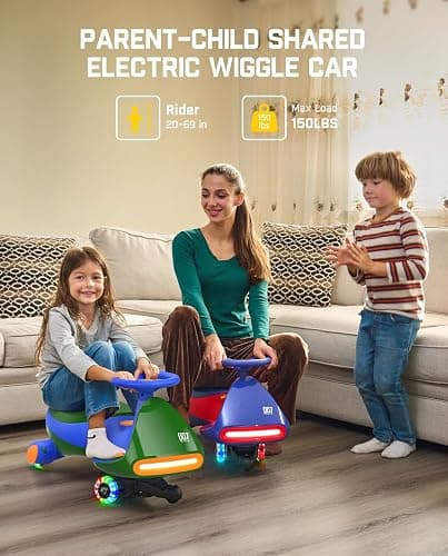 FanttikRide N7 Pro Electric Wiggle Car with Pedal, Rechargeable Battery, CyberWiggle, 2 in 1 Swing Car, 2 Speeds Max 4 Mph, Anti-Rollover, Flashing Wheels, Bluetooth, for Ages 3 and Up, 150 Lbs, Green thumbnail 5