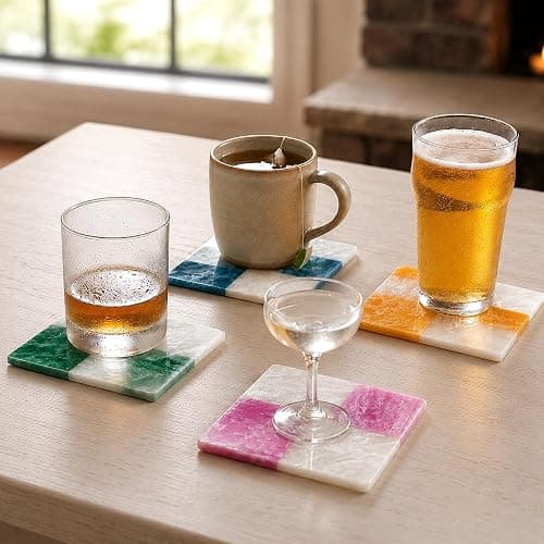 Folkulture Coasters Set of 4 | (4") Resin Drink Coaster for Coffee Table | Handmade Coasters for Drinks | Cute Cup Coaster Waterproof | Non Slip for Bar, Party, Housewarming Gifts - Image 1