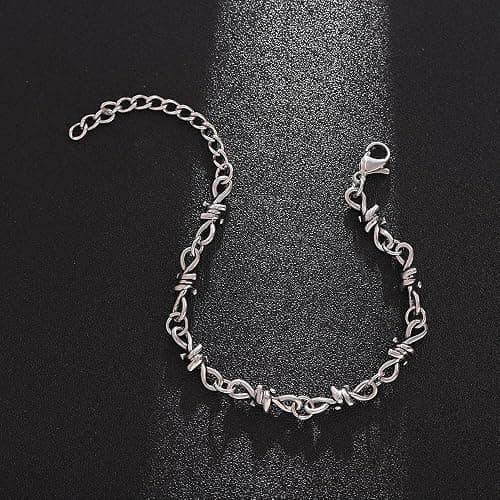 TURTLEDOVE Gothic Barbed Wire Chain Bracelet, Punk Thorns Link Bracelet, Stainless Steel Twisted Jewelry thumbnail 4