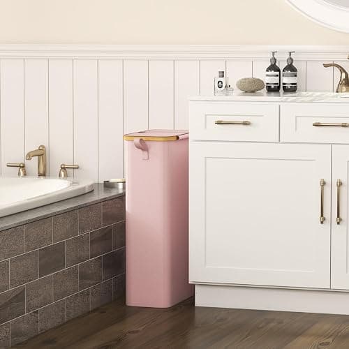 Lifewit 65L Slim Laundry Hamper with Lid, Narrow Laundry Basket with Removable Bag & Bamboo Handles, Fodable Thin Dirty Clothes Hamper for Laundry Collapsible Bin for Bathroom Bedroom Dorm, Pink thumbnail 2