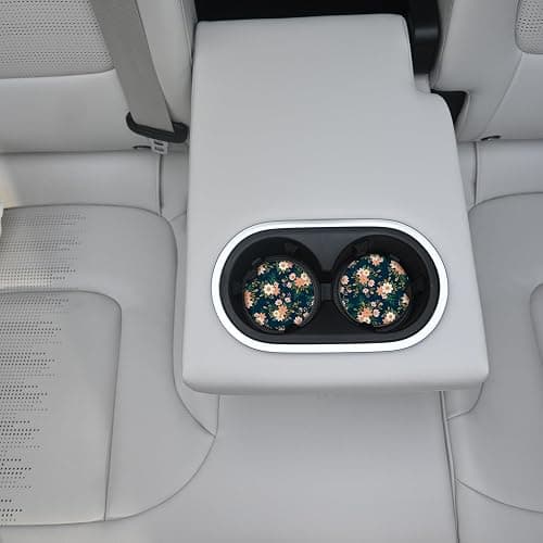 2pcs Flowers Pattern Car Cup Holder Coasters - Hippie Car Accessories, Universal Auto Anti Slip, Rubber Coasters with A Finger Groove thumbnail 5