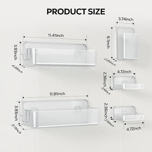 Nieifi Adhesive Shower Shelves, Clear, 5 Pieces | Rustproof ABS, Large Capacity, Removable Design, Easy-Clean, No Drilling Shower Organizer for Bathroom Storage & Home Decor thumbnail 2