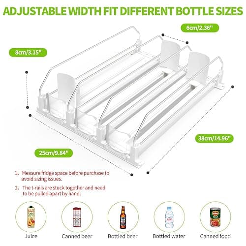 Drink Organizer for Fridge, Soda Can Dispenser for Refrigerator, Automatic Drink Dispenser for Fridge Holds up to 15 Cans, 3 Row thumbnail 2