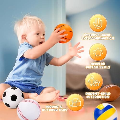 Innotoys Balls for Toddlers Babies, Soft Baby Toys, 6 Pack 3.5" Foam Balls Kids Sports Set, Small Soccer Basketball Baseball Football Volleyball Tennis, Indoor Outdoor Toys Games Gifts for Boys Girls thumbnail 5