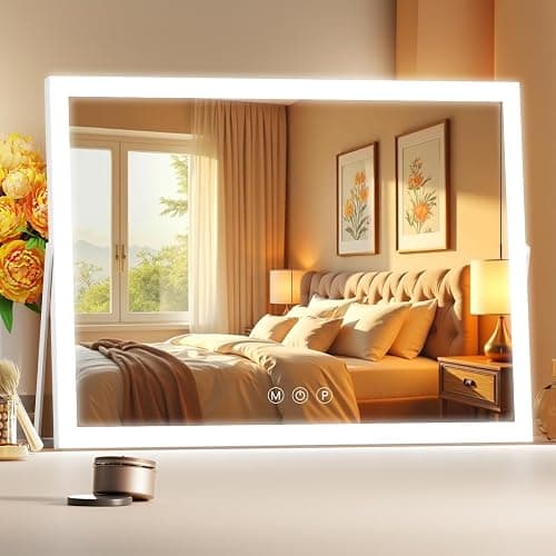Gvnkvn Ligheted Vanity Mirror with Lights, 15" x 11" Travel LED Makeup Mirror, 3 Modes Light, Smart Touch Control Dimmable, 360°Rotation, Rectangle White Frame - Image 1