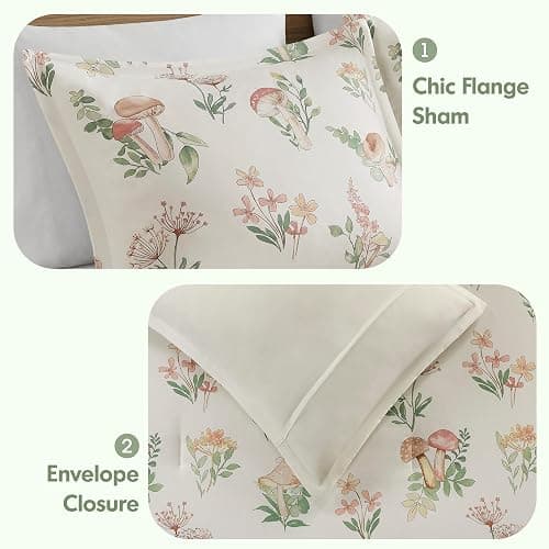 Intelligent Design Green Queen Whimsical Floral Comforter Set, 4pc | Teen Full Bedding Set, All Season Down Alternative, Mushroom Cottage Design, Machine Washable, Lightweight, Breathable thumbnail 5
