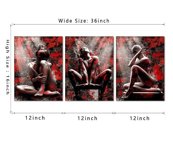 3 Panels Graffiti Women Pictures Wall Art Sexy Girl Posters HD Print Art Black and Red Abstract Wall Decor Artwork Living Room Bedroom Home Decor, Framed 12" W x 16" H x 3pcs - Artwork08 - 36L" x 16W" thumbnail 5