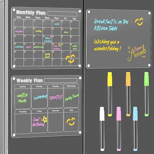 DIYMAG Magnetic Calendar for Refrigerator 3 PCS Dry Erase Whiteboard 15.2"x11.2" Magnet Fridge Monthly Weekly White Board Planning Acrylic Clear Apartment Decor Meal Planner with 6 Colors Markers - Image 1