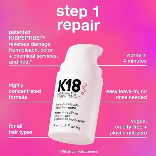K18 Molecular Repair Minis Kit, Leave-In Molecular Hair Mask + Lightweight Repair Oil, Repairing Hair Duo to Strengthen + Smooth Frizz, Suitable for All Hair Types, Travel Size Kit thumbnail 2