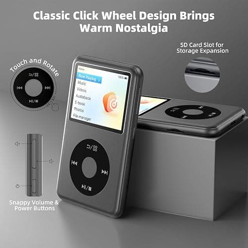 Innioasis Y2 Mp3 Player with Bluetooth, Lossless DSD DAC FLAC Support, Portable 8GB Classic Dedicated Audio Music Player with Playlists, Supports up to 2TB Black thumbnail 2