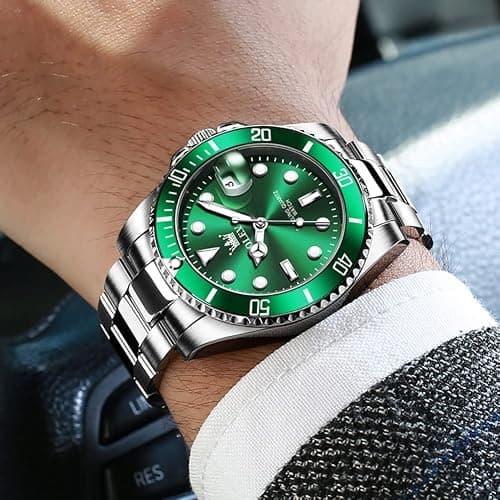 OLEVS Watches for Men with Date Luxury Big Face Waterproof Mens Wristwatch Analog Dress Two Tone Stainless Steel Man Watch Luminous Relojes De Hombre Calendar(Green/Blue/Black Dial thumbnail 2