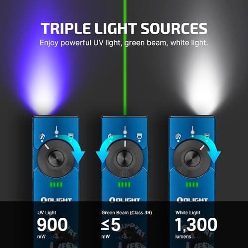 OLIGHT Arkfeld Pro Rechargeable EDC Flat Flashlight with Green Beam, UV and White LED Combo, 1300 Lumens Portable Pocket Lights, Triple Sources for Outdoors Emergency Working (Paw Edition) thumbnail 3