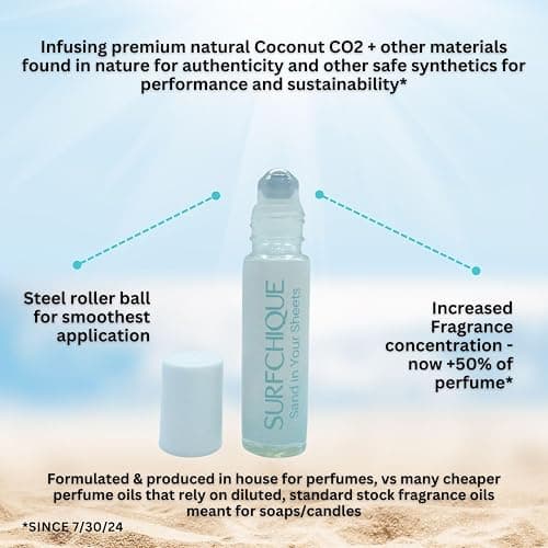 SURFCHIQUE Tropical Beach Perfume Oil Roll on Fragrance for Women with Coconut, Vanilla notes and touch of Mango & Papaya - Sand in Your Sheets thumbnail 4