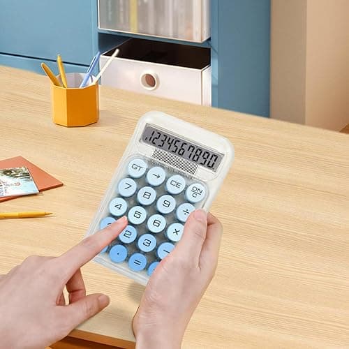 HUTUDD Cute Calculator, Mechanical Switch Calculator, Calculators Desktop 10 Digits, Desk Calculators with Big Buttons and LCD Display, Battery Power, Ideal for School Home Office Basic(Blue) thumbnail 6