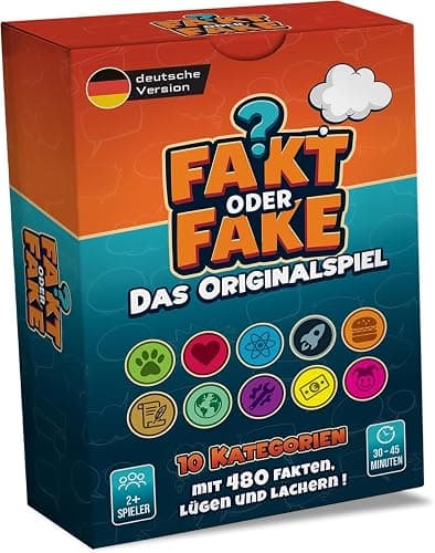 Fakt oder Fake – Lustiges Kartenspiel für Erwachsene & Familie | Quiz- & Partyspiel | 480 Fakten & Fakes in 10 Kategorien | Deutsche Ausgabe | Für 2+ Personen - Image 1