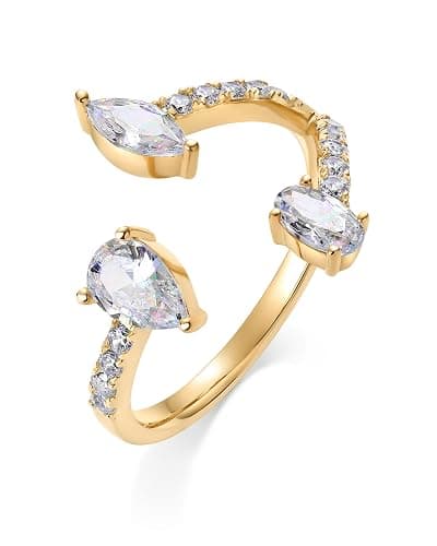 PAVOI 14K Gold Plated Cubic Zirconia Bypass Open Band Stackable Ring for Women | CZ Statement Eternity Rings - Image 1