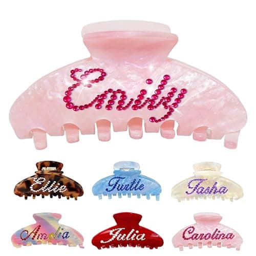 Personalized Colorful Name Hair Claw Clips for Women,Custom Hair Clips with Diamond,Cute Hair Accessories 4",Handmade Rhinestones Hair Clamp Gifts for Mom,Bride,Wife,Bridesmaid,Couples(Pink Sugar) - Image 1