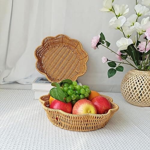 Wicker Bread Basket, Tabletop Food Serving Trays,Handwoven Storage Basket Bin for Fruit Vegetablesin Home Restaurant(2pcs) thumbnail 5