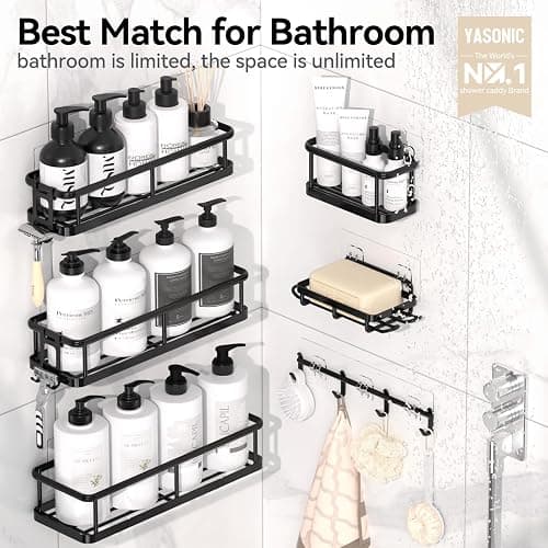 YASONIC Shower Caddy Adhesive, 100% Rustproof Shower Organizer with Soap Holder, 6 Pack Large Capacity shower Shelves for Inside Shower, No Drilling Bathroom Organizers and Storage for Home Decor thumbnail 7