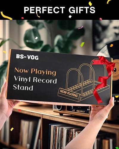 BS-VOG Now Playing Vinyl Record Stand, 50 LP Vinyl Record Storage with Non-slip Grooves, Wood Now Spinning Vinyl Record Holder for Albums Magazine Rack Magazine Organizer Record Display, Gift Package thumbnail 6