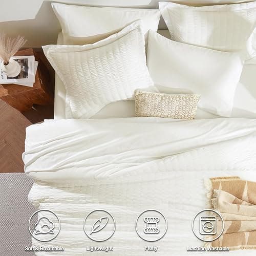 CozyLux Full Size Comforter Sets with Sheets Seersucker 7 Pieces Ivory Bed in a Bag Textured Luxury Soft Bedding Set with Down Alternative Comforter, Sheets, Pillowcases & Shams for All Seasons thumbnail 2