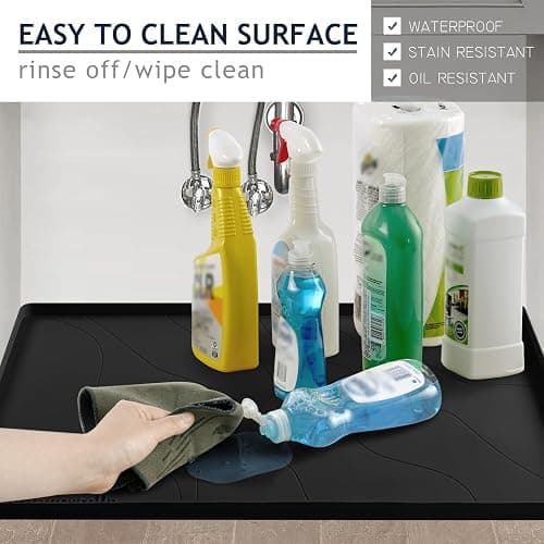 Vangostella Premium Under Sink Mats for Kitchen Waterproof 34" x 22", Extra Thick Non-Slip Silicone Under Sink Liner Drip Tray, Raised Edge Under Sink Cabinet Mat ,Prevent Drips, Leaks, Spills,Black thumbnail 5