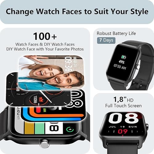 Smart Watch for Men Women, Answer/Make Calls, Alexa Built-in, [1.8" HD Screen] Smart Watches for iPhone/Samsung/Android, Fitness Watch with Heart Rate Sleep SpO2 Monitor,IP68 Waterproof, 100+ Sports thumbnail 5