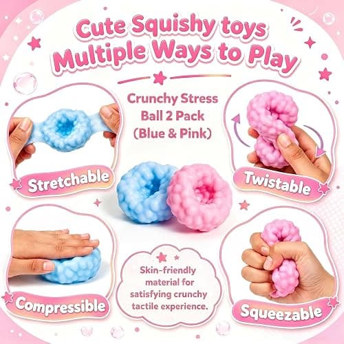 2 Pack Crunchy Noisy Squishy ASMR Stress Balls, Slush Textured Sensory Toys Set, Stress Relief Toys for Kids Adults, Squeezee Sensory Toys, Birthday Xmas Gifts for Girls & Boys thumbnail 5