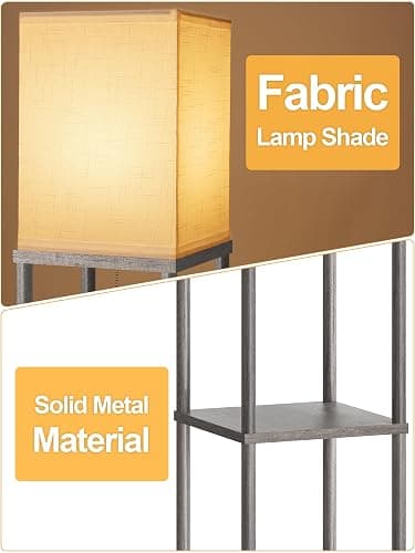 Floor Lamp with Shelves for Living Room 2 Pack Oak Gray, Shelf Floor Lamp with 3 CCT LED Bulb, Corner Display Standing Column Lamp Etagere Organizer Tower Nightstand with White Linen Shade for Bedroom thumbnail 2
